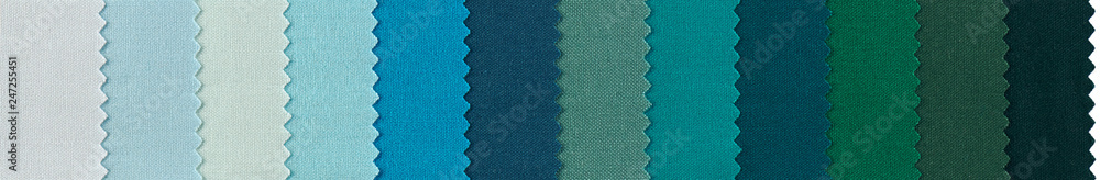 Samples of colorful cotton fabrics with zig zag edge row arranged - obrazy, fototapety, plakaty 