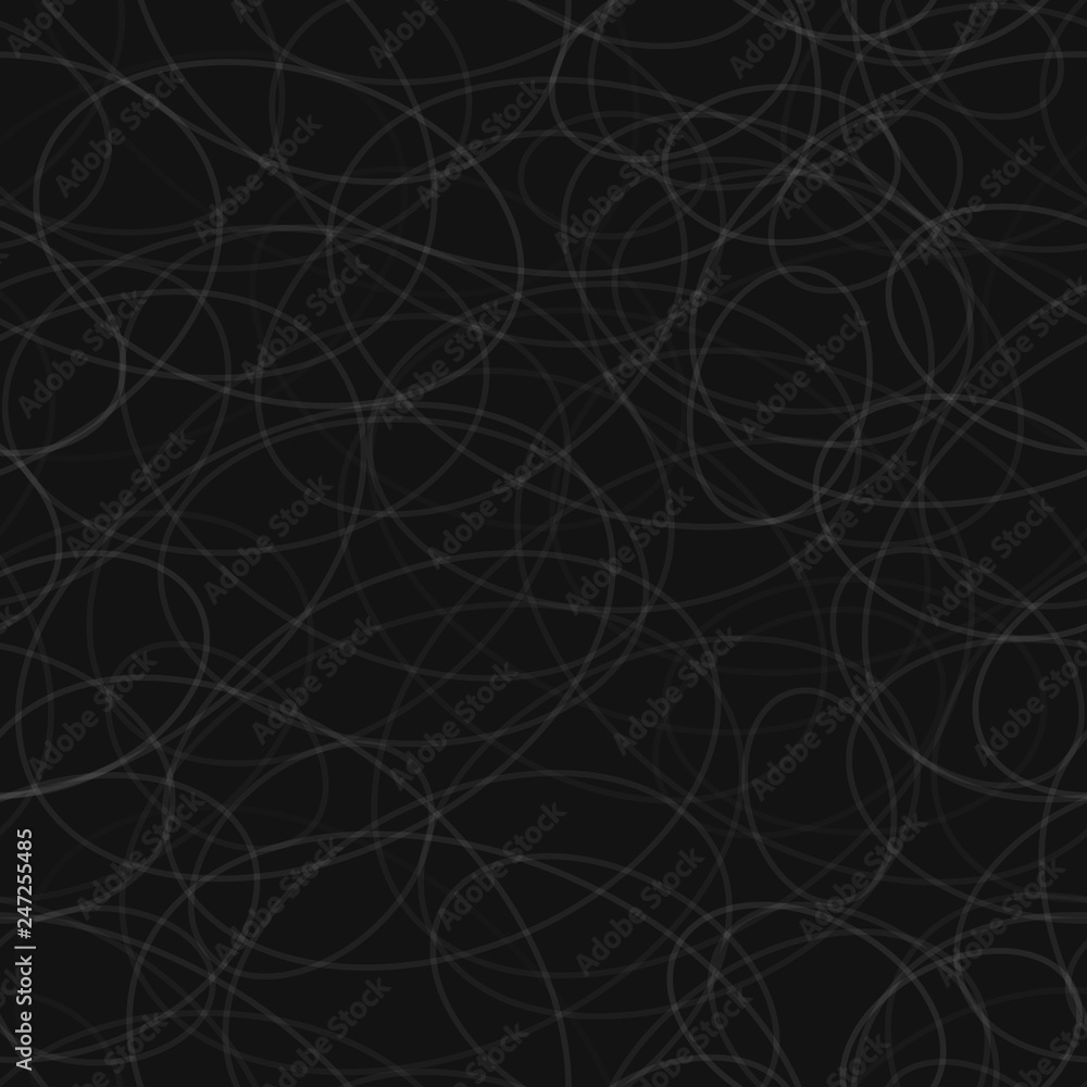 Abstract seamless pattern of randomly arranged contours of ellipses in black and gray colors