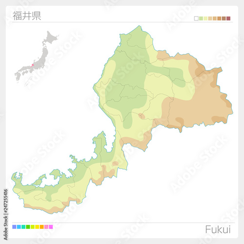 福井県の地図（等高線・色分け）
