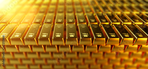 Tableau sur toile Gold bar close up shot. wealth business success concept..