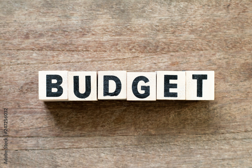 Fototapeta premium Letter block in word budget on wood background