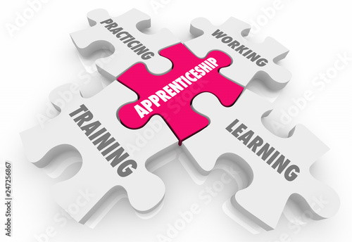 Apprenticeship On the Job Training Learning Puzzle Pieces Words 3d Illustration photo