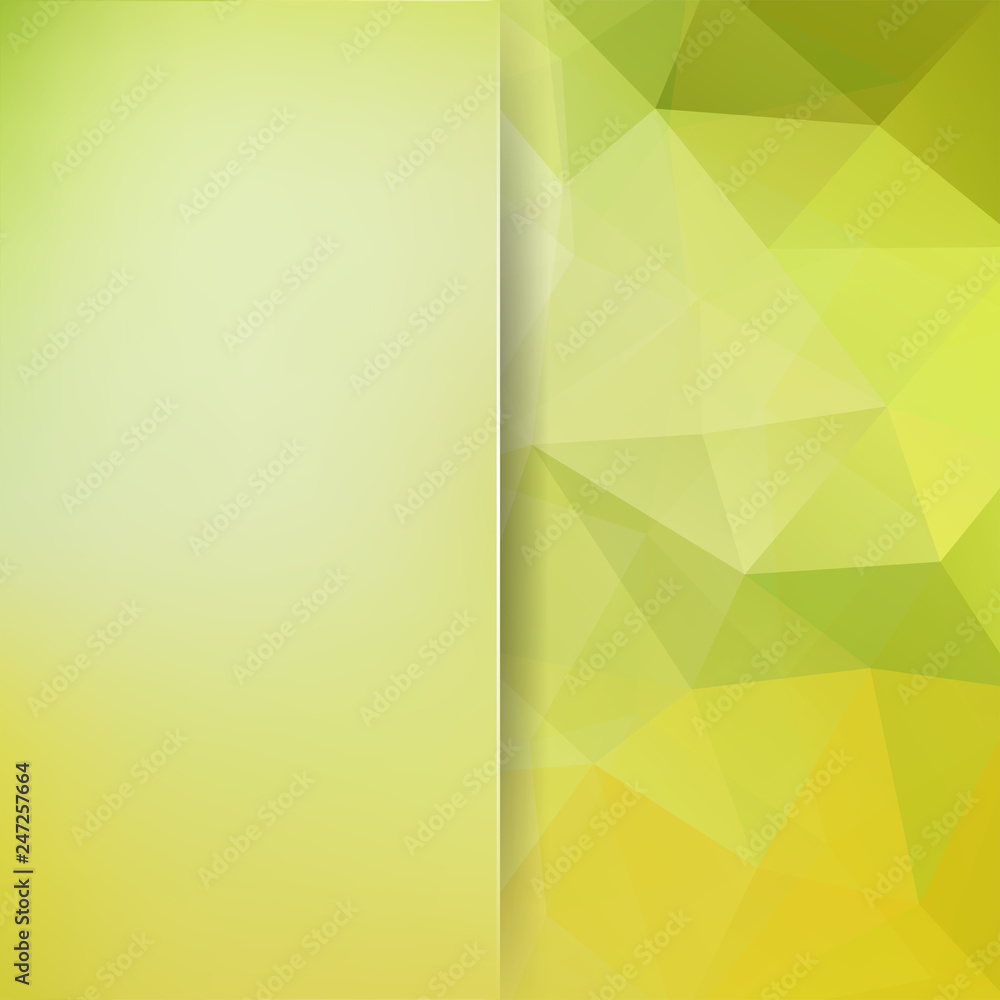 Geometric pattern, polygon triangles vector background in green and yellow tones. Blur background with glass. Illustration pattern