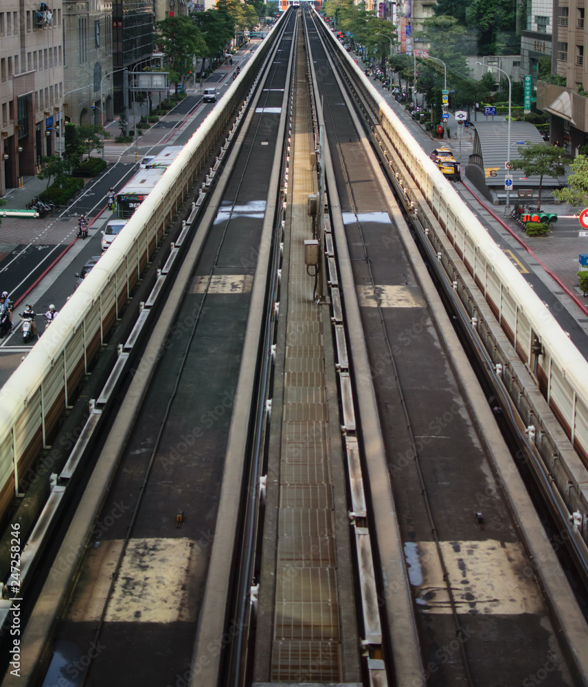 Fototapeta premium Public Transportation Aerial Shot Of Taipei Metro Tracks .
