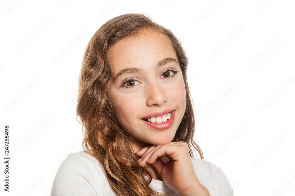 Beautiful young girl thinking or having an idea isolated on white background Beautiful young girl thinking or having an idea isolated on white background