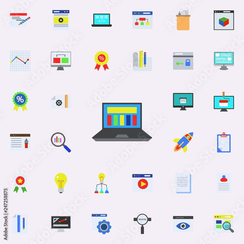 report on laptop colored icon. Programming sticker icons universal set for web and mobile