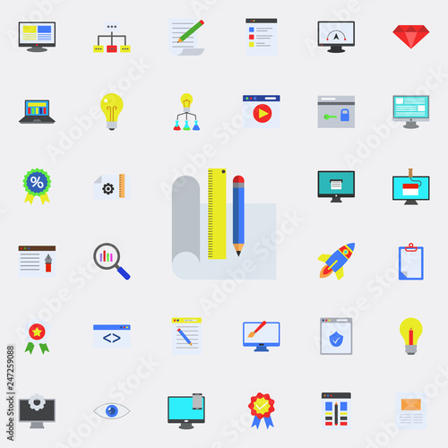 drawing accessories colored icon. Programming sticker icons universal set for web and mobile