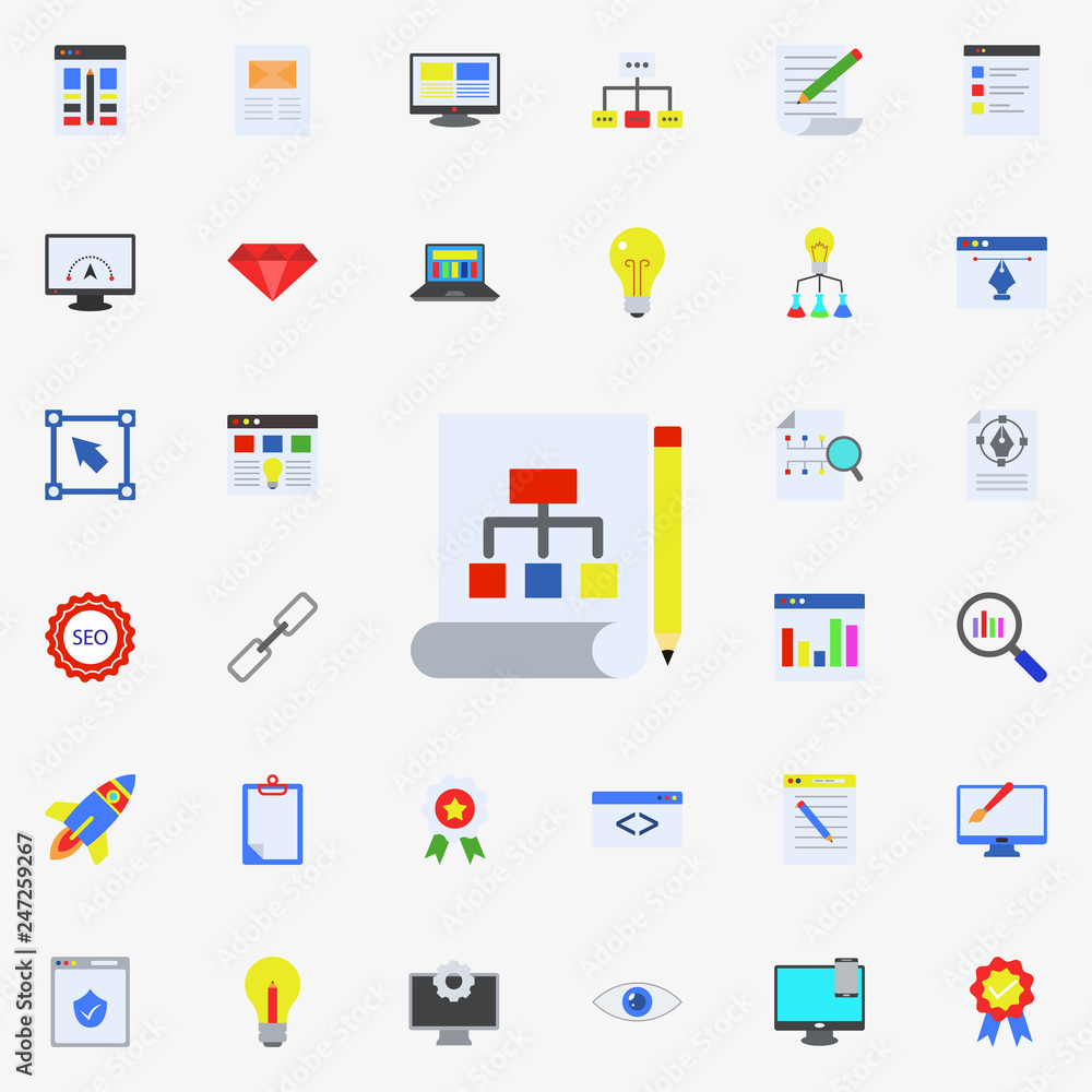 management drawing colored icon. Programming sticker icons universal set for web and mobile