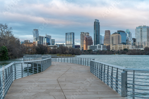 Large Cement Path Leading to Downtown Austin Early in the Morning
