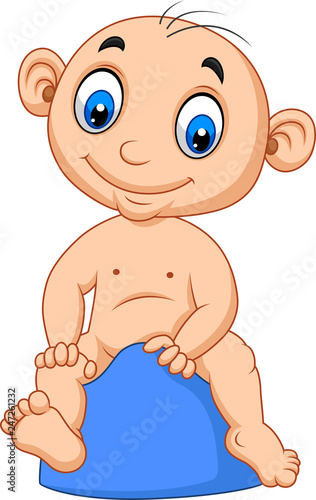 Cartoon baby boy sitting on the potty