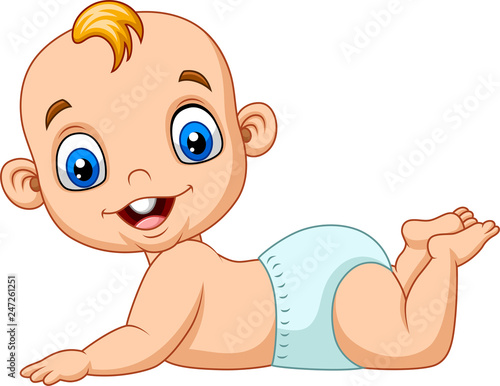 Cartoon happy baby learn to crawl