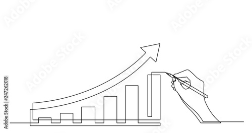 hand drawing business concept sketch of economical growth chart with arrow