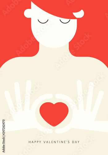 A person with heart Valentine's day concept flat design