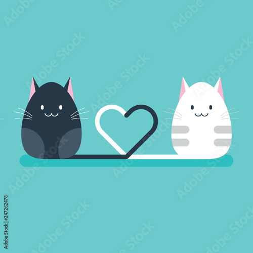 Two cats tied tails together into heart shape Valentine's day concept