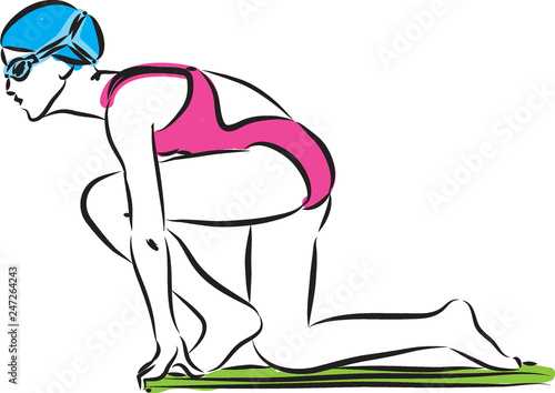 swimmer woman starting illustration
