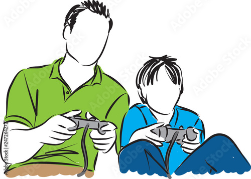 father and son playing video illustration