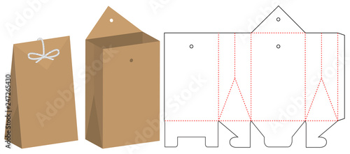 Paper Bag packaging die cut template design. 3d mock-up