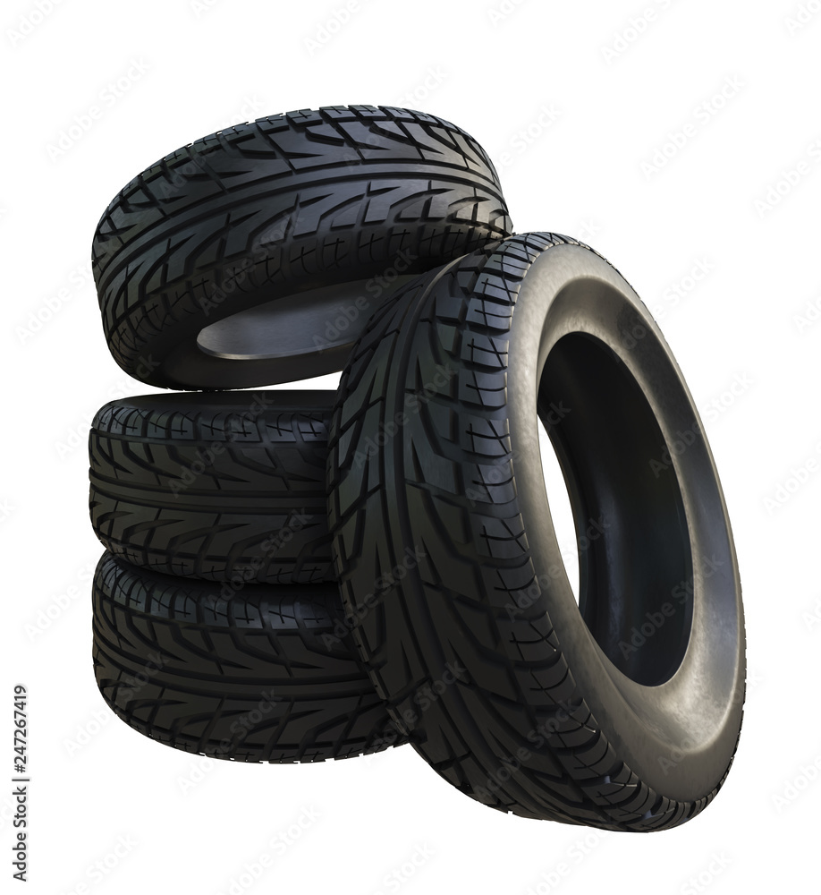 Group black tires, isolated