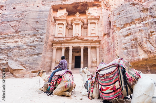 Al Khazneh or The Treasury at Petra, Jordan. it is a symbol of Jordan, as well as Jordan's most-visited tourist attraction. Petra has been a UNESCO World Heritage Site since 1985