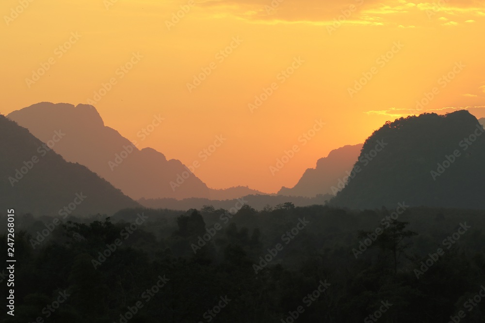 The sunset at Vang Vieng, Laos.