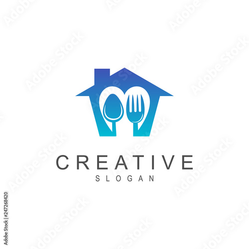 Home Kitchen Logo, Homemade Food Logo, House With Spoon And Fork Logo