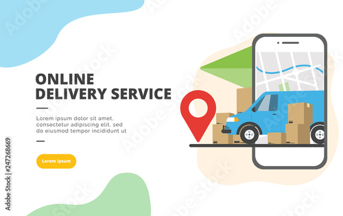 Online Delivery Service flat design banner illustration concept for digital marketing and business promotion