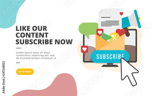 Like our Content Subscribe Now flat design banner illustration concept for digital marketing and business promotion