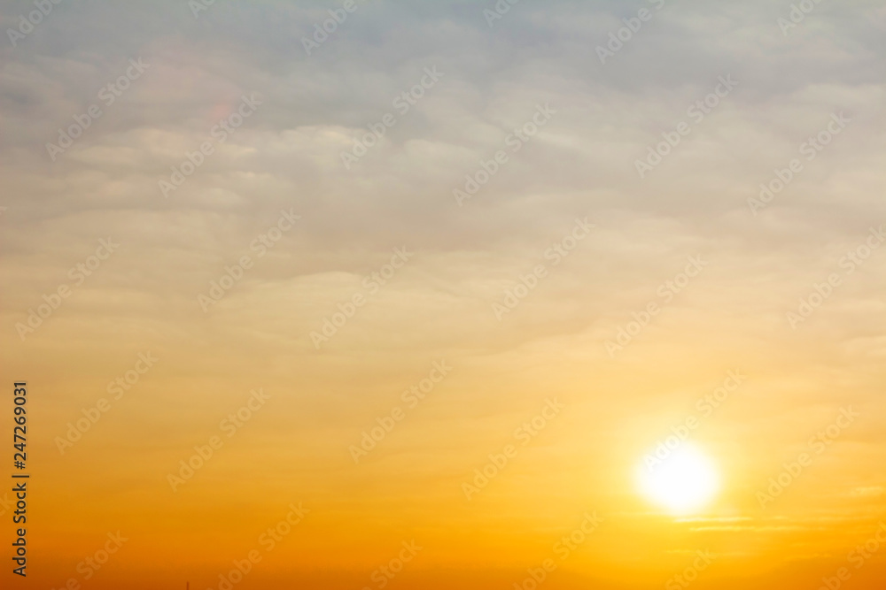 Dramatic golden sky at the sunrise background