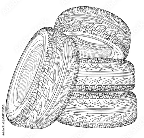 Car tires concept. Vector rendering of 3d