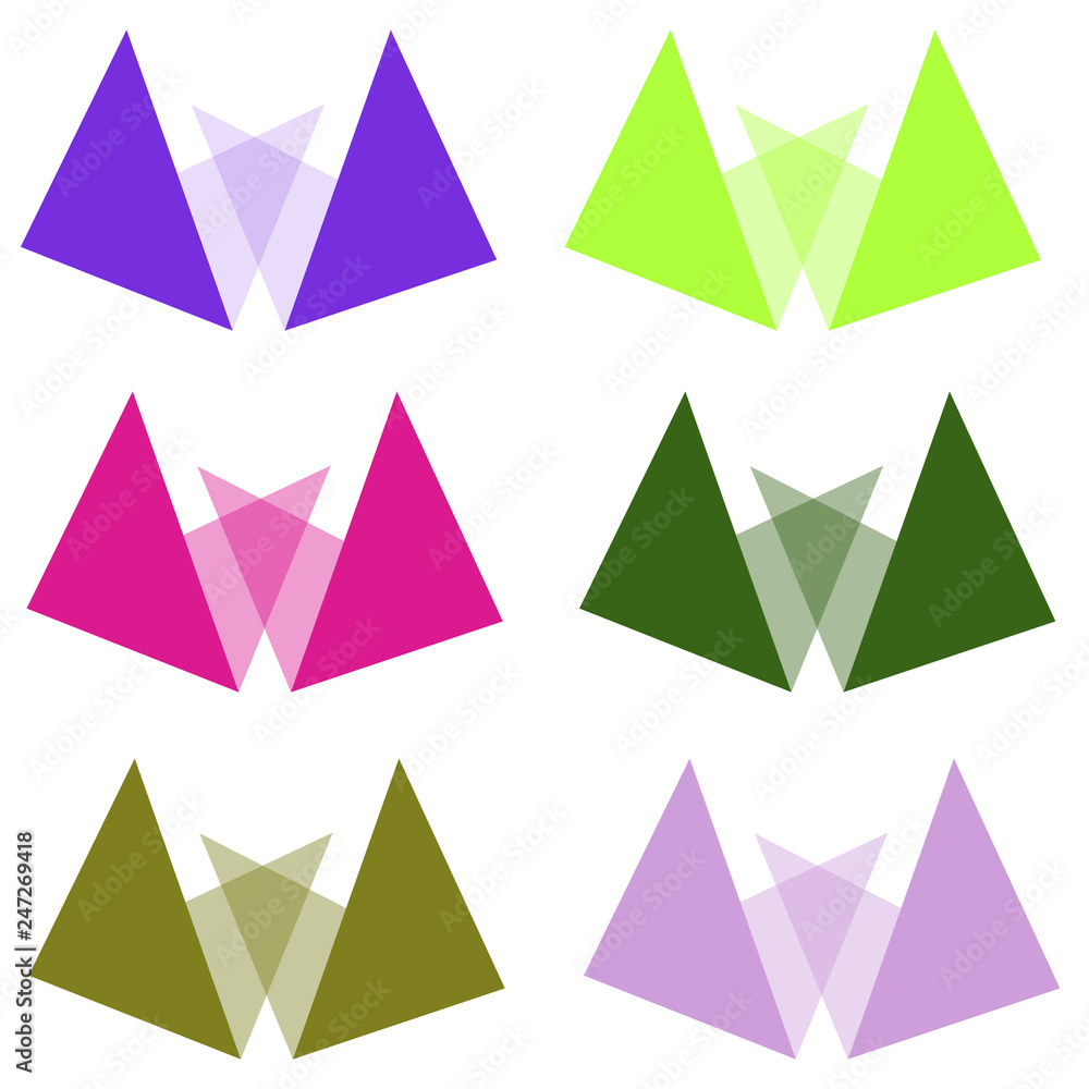 abstract triangles logo with shadows color set