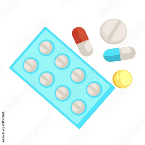 Pills and medicine capsule and tablet isolated medical objects