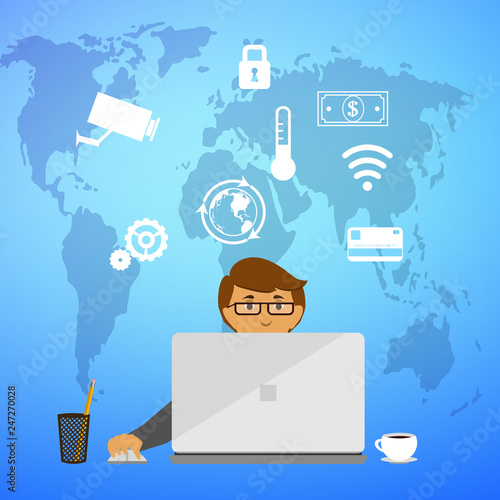 Eco friendly factory on a digital touch screen tablet