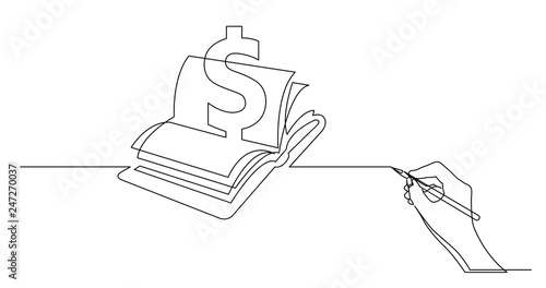 hand drawing business concept sketch of open notebook with dollar sign
