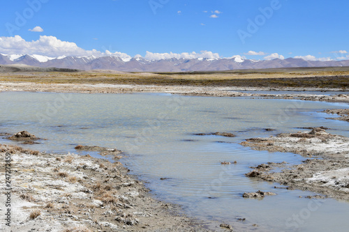 Strongly saline lake Ruldan (Nak) near the village of Yakra in Tibet, China photo