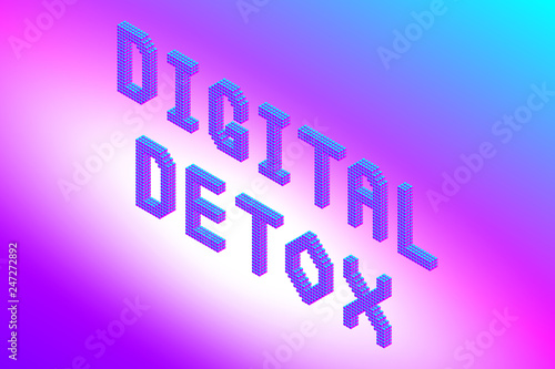 digital detox text in modern bright neon colors, stock vector illustration clip art