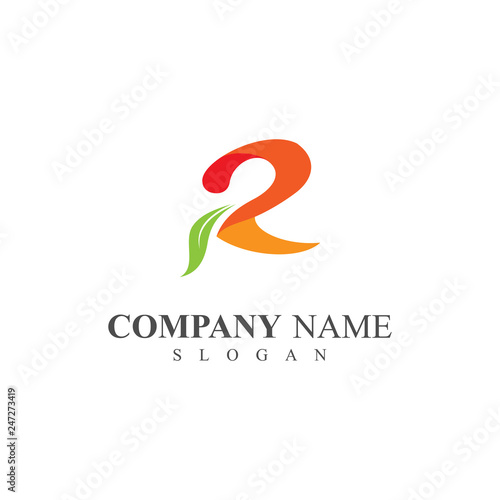 R Logo With Leaf Logo Design Template