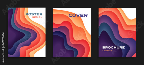 3D abstract backgrounds with paper cut shapes. Trendy colorful layered backgrounds. Stock vector templates for business presentations, flyers, posters etc.