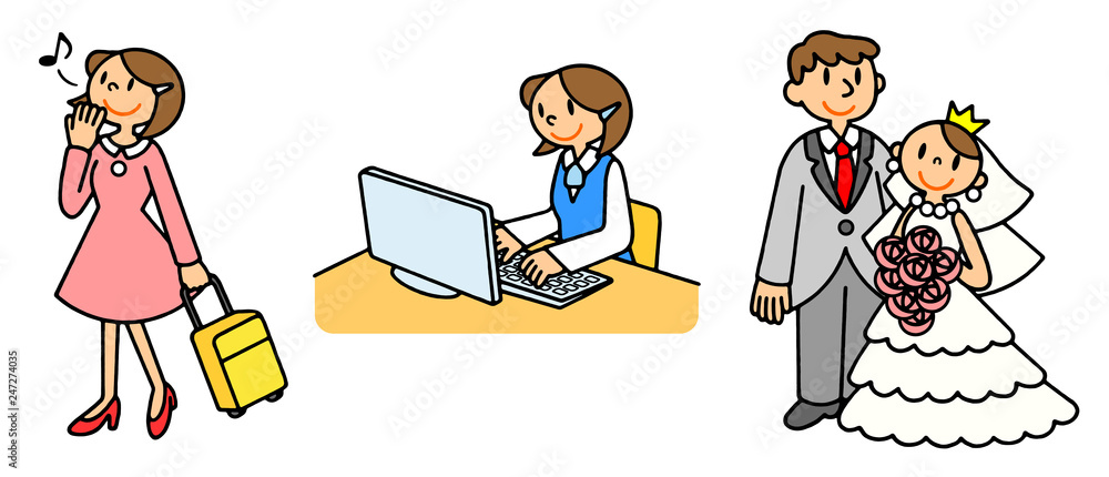 人の一生を描くシリーズ 女の子 プライベート 旅行 会社員 結婚 Stock イラスト Adobe Stock