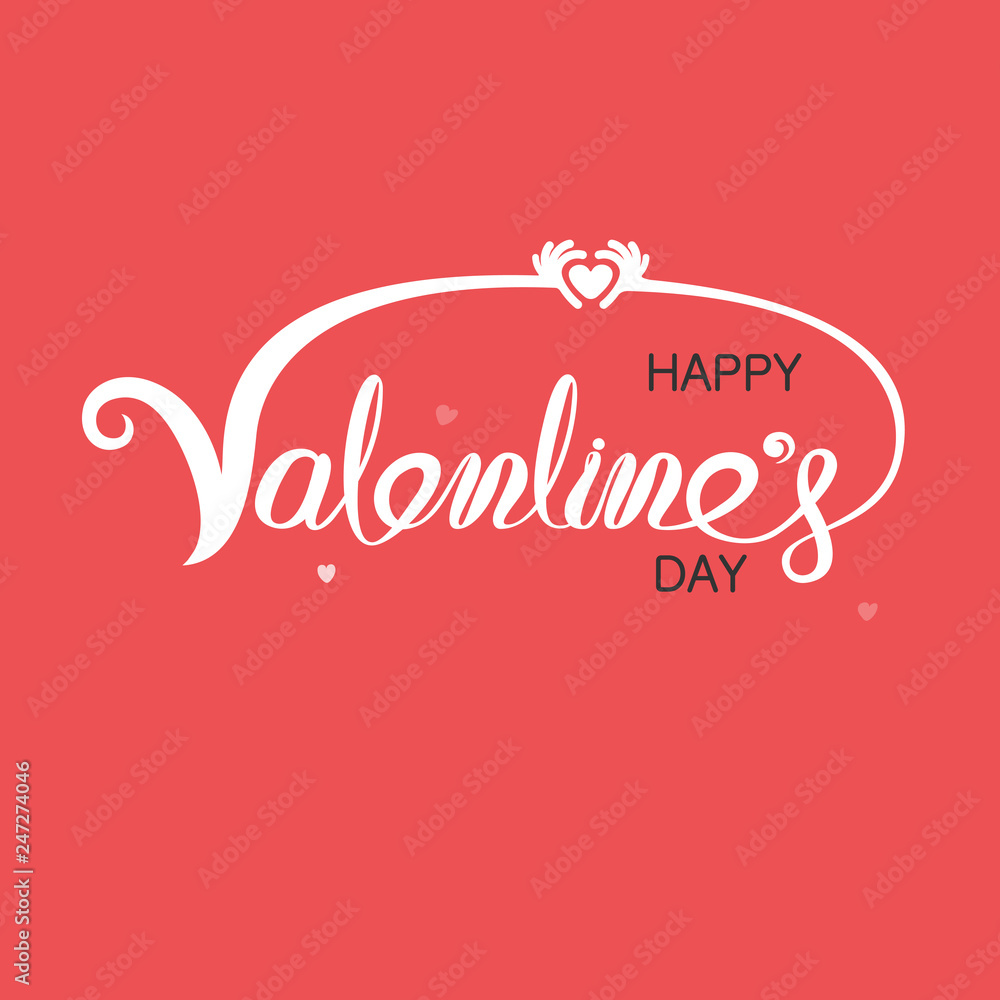 Fototapeta premium Red heart & hand embrace.Valentines romantic greeting card logo.Love Retro vintage logo style.Love and Heart Care icon.Happy Valentines Day Typography Poster.Handwritten Calligraphy Text.Vector