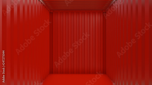 Empty red cargo container interior