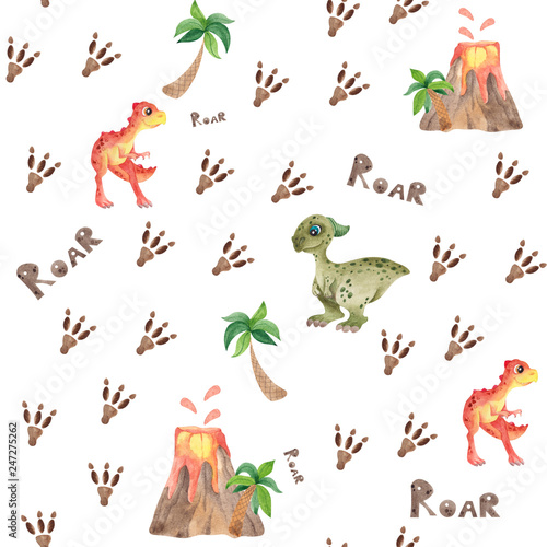 Seamless pattern with cute dinosaur