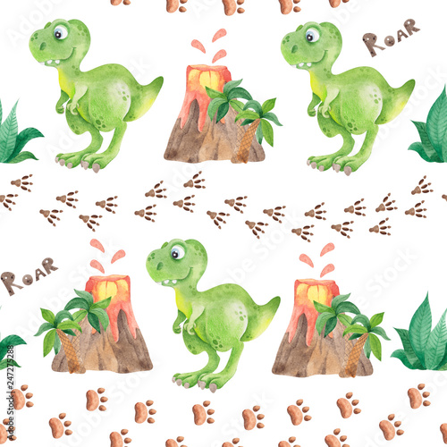 Seamless pattern with cute dinosaur