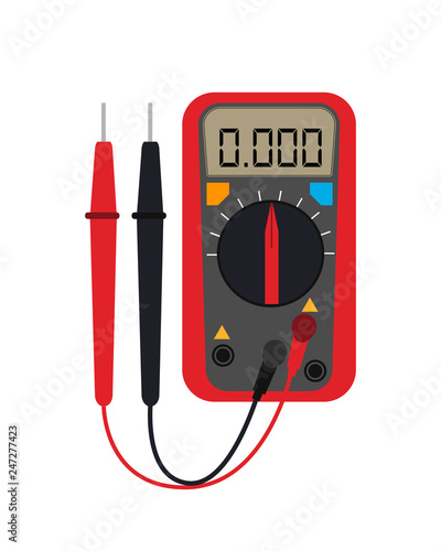 Digital multimeter. Electrical measuring instrument: voltage, amperage, ohmmeter, power. Flat style.