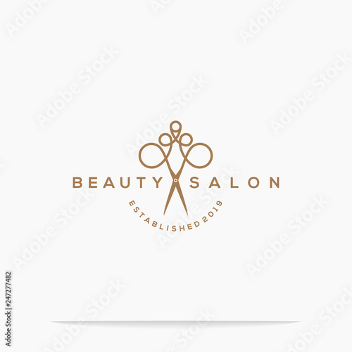 haircut salon logo with scissor vector illustration design.