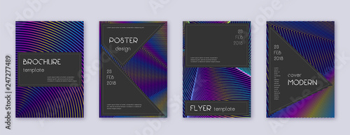Black brochure design template set. Rainbow abstra