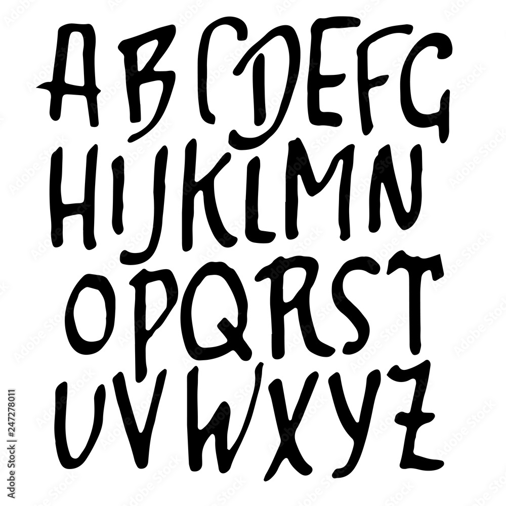 Simple alphabet letters. Handdrawn grunge ink font. Vector illustration.