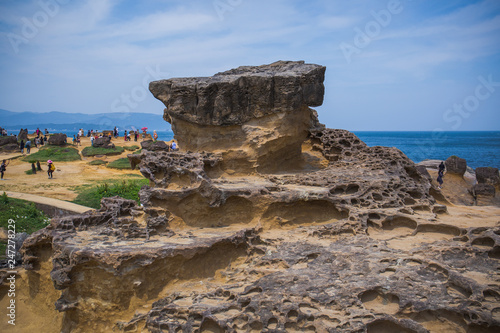 Yehliu is a cape on the north coast of Taiwan. It’s known for Yehliu Geopark, a landscape of honeycomb and mushroom rocks eroded by the sea.