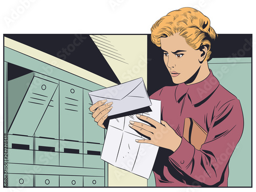 Girl with letter. Stock illustration.