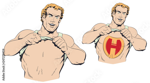 Man acting like a superhero. Stock illustration.