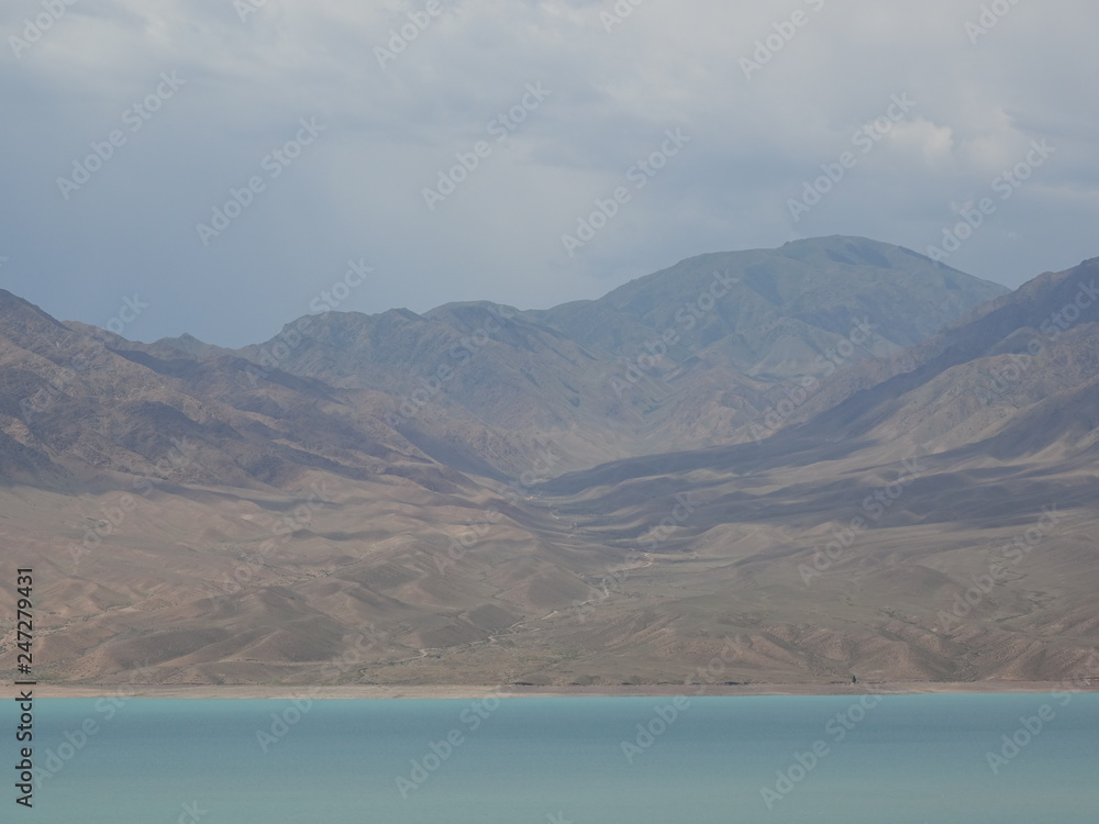 The ruins of the old settlement at the reservoir Bartogai. Kazakhstan.